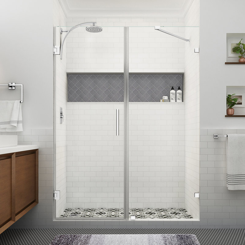 Nautis XL 60.25 in. to 61.25 in. W x 80 in. H Hinged Frameless Shower Door w/Clear StarCast Glass, Chrome