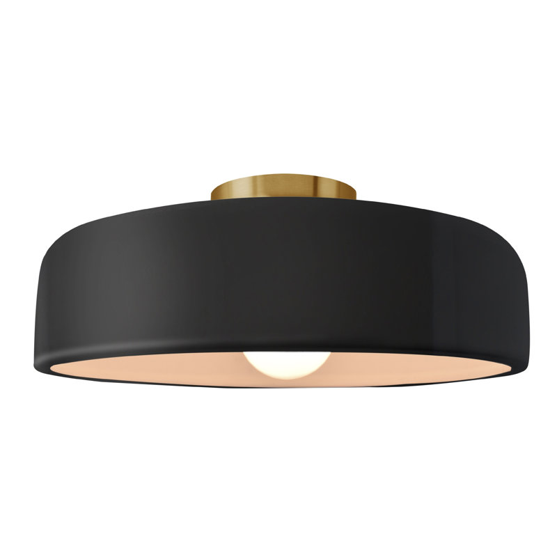 Plafonnier semi-encastré Radiance, Noir brillant / blanc mat, Laiton brossé, H 6,5 po x l 16 po x P 16 po