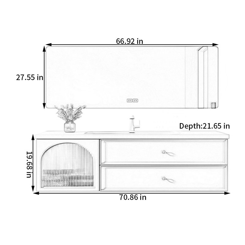 Armoire de salle de bain de style français crème, 71"