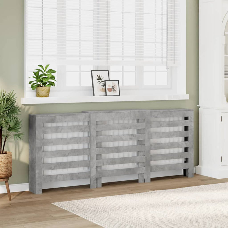 Extra Large Radiator Cover, Concrete Grey, 205 x 21.5 x 83.5 cm, Horizontal Slats