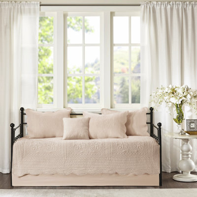 Housse de lit de jour 6 pièces Blush - Bord festonné, matelas simple, décor doux 6
