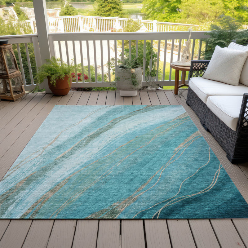 Tapis turquoise intérieur / extérieur lavable à la machine, Rectangulaire 3 pi x 5 pi