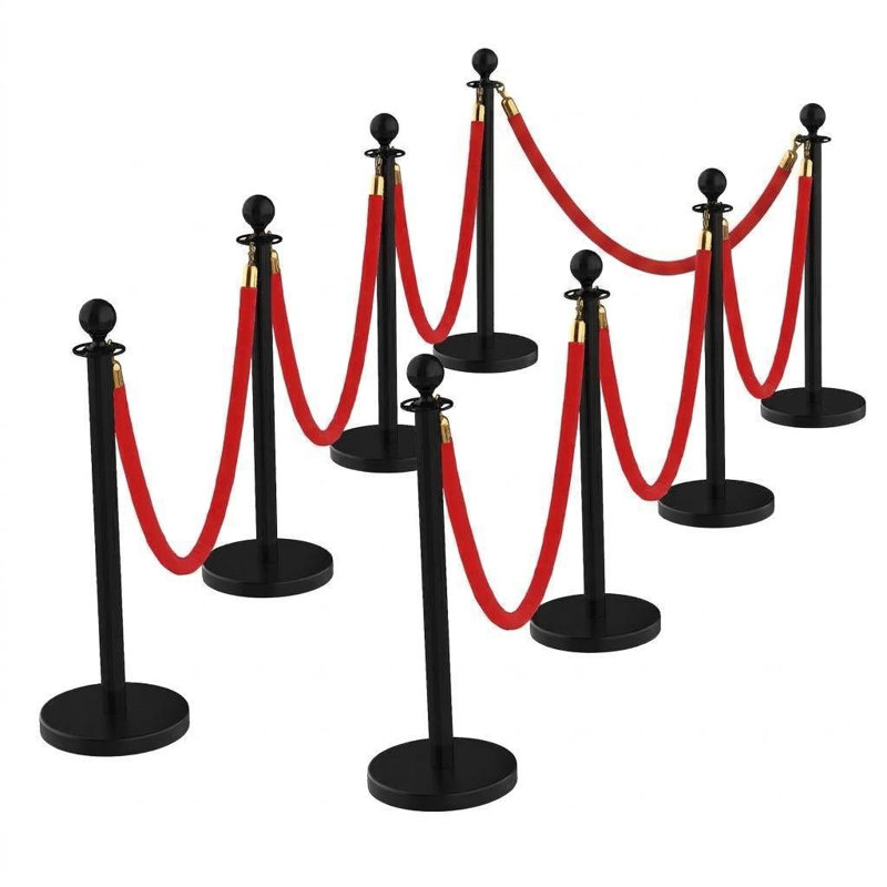 Crowd Control Stanchion, 8 Pack Queue Post with 6Pcs Velvet Rope Barrier, Rope Barriers Queue Line for Theater Wedding Exhibition,  Black