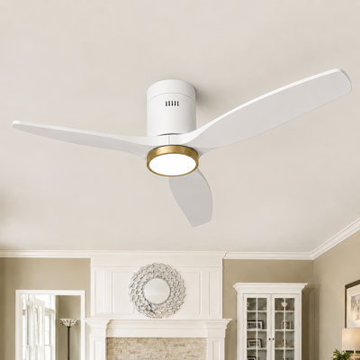 52" Solid Wood Flush Mount Ceiling Fan, Wall & Remote Control, 5600+CFM High-Airflow Quiet Reversible DC Motor, 3CCT Dimmable Light