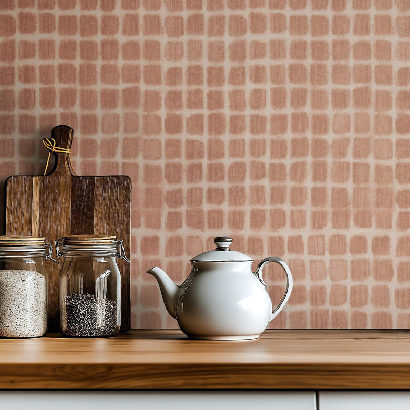 Weathered Mosaic - Wallpaper by Norman Wyatt Home, Terracotta, Peel & Stick
