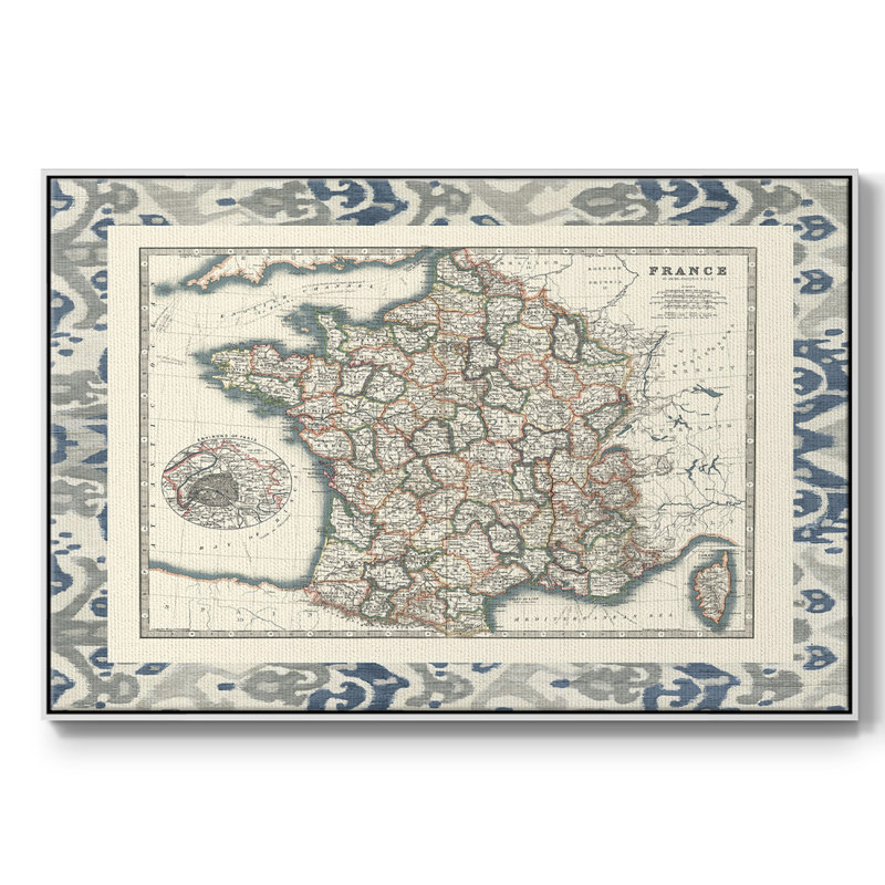 Carte frontalière de la France, Blanc, H 25 po x l 37 po x P 2 po