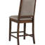 Table de salle à manger à hauteur de comptoir transitionnelle, table rectangulaire en chêne manguier, chaises rembourrées grises, table à manger à finition manguier fixe, partie arrière beige uni