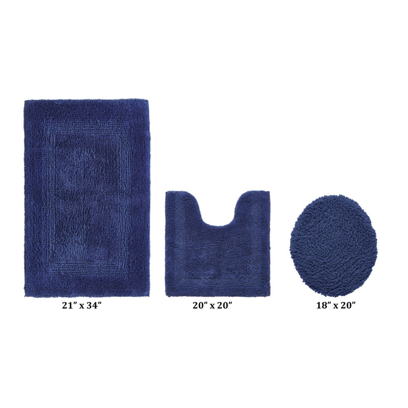 Annerose Premium 100% Cotton 3 Piece Bath Rug Sets, Machine Washable, Super Absorbent & Tufted Weave Reversible Bath Mat for Bathroom, Shower, and Tub, Oeko-Tex Certified Bathroom Rugs