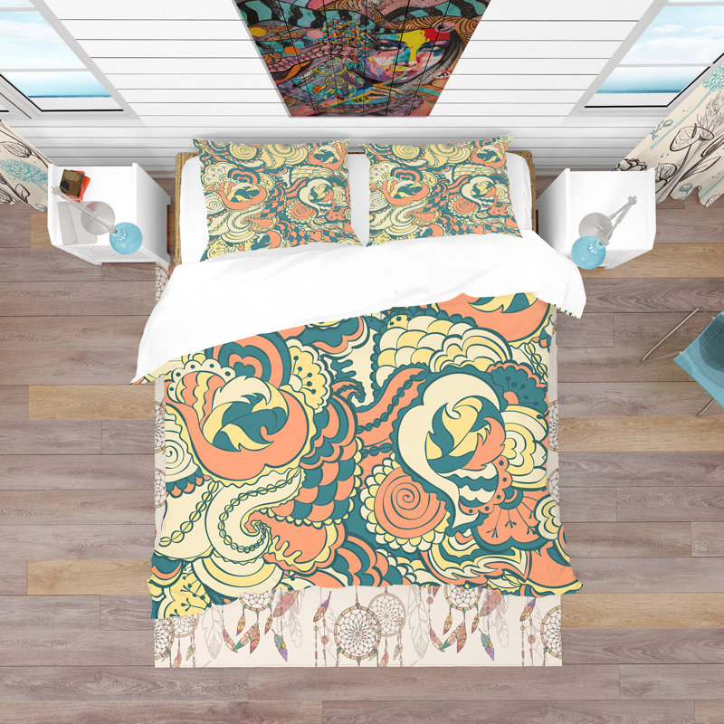 Floral Pattern Background - Bohemian Abstract Duvet Cover Set - Microfiber Polyester, Twin Duvet Cover + 1 Sham