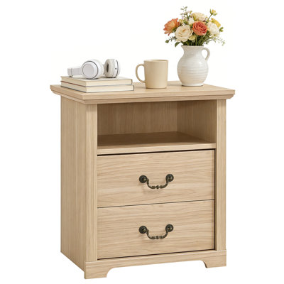 21.8” W Rustic Wood Rutland With 2 Storage Drawers, Bedside Table With Open Shelf For Bedroom