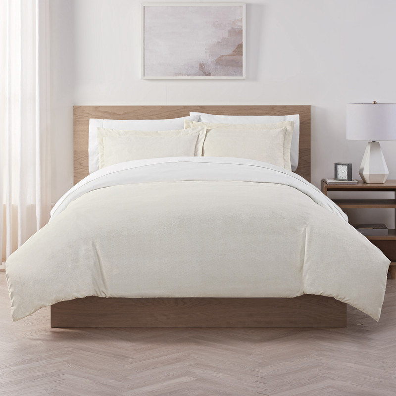Serta Supersoft Cooling Bed Set, Reversible Duvet Set, Queen, Off White
