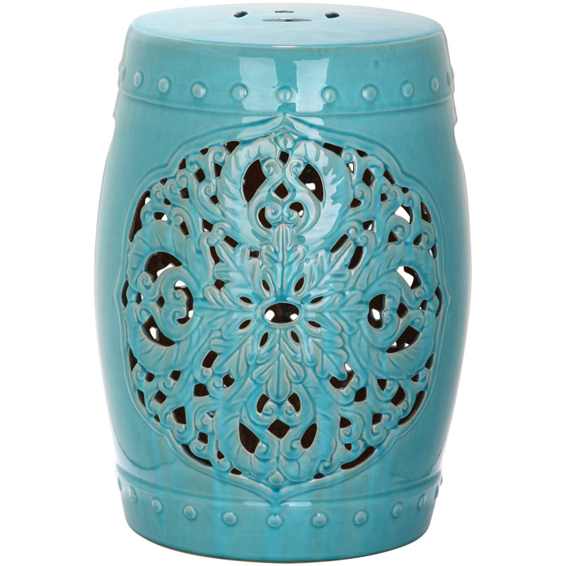 Tabouret de jardin en céramique Llaneli, Bleu