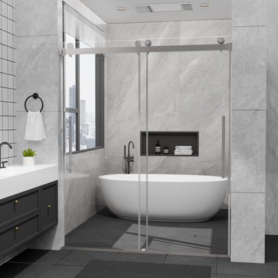 44-48 in. W x 74 in. H Frameless Double Sliding Shower Door, 1/4" Clear Tempered Glass, Brushed Nickel