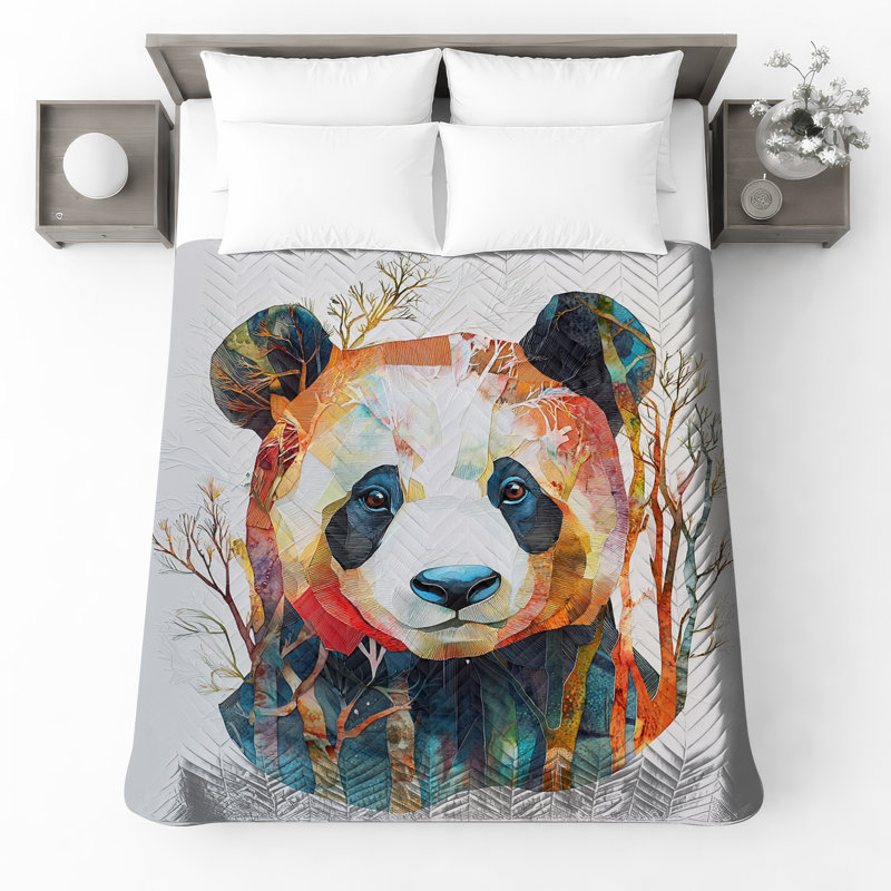 Colorful Panda Illustration Bedding Panda Bedspread Animal, Queen