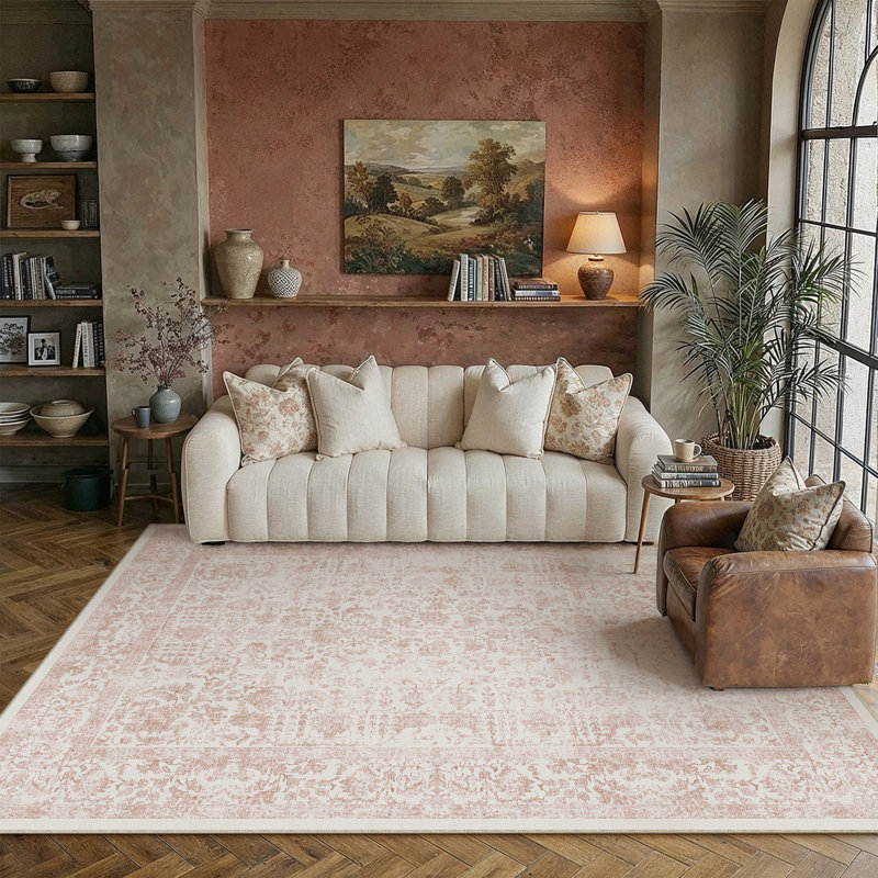 Tapis rose lavable Lilah, Rose, Rectangle 5 pi x 7 pi