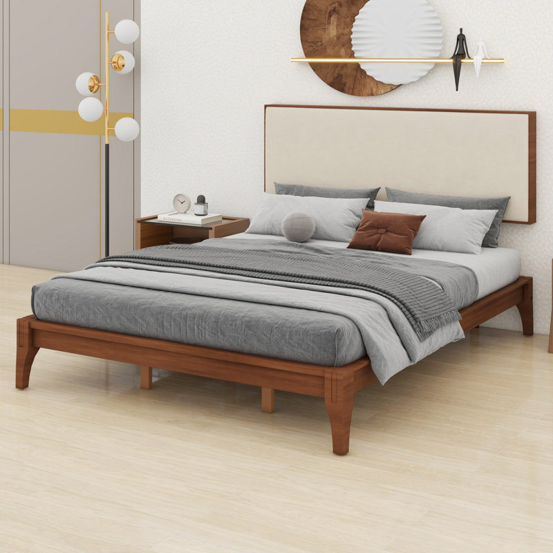 Lit plateforme en bois robuste avec tête de lit tapissier réglable