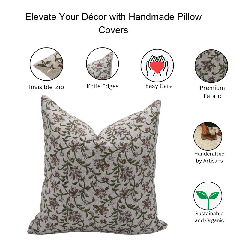 Linen Pillow Cover, 14"H x 14"W, Pink Floral 1, Square