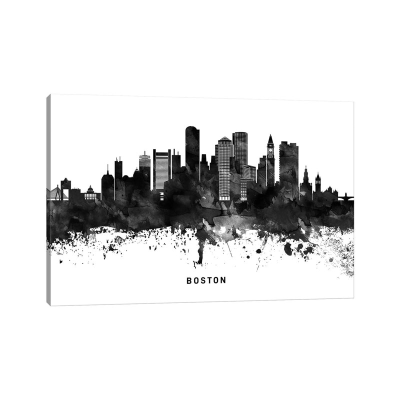 Boston Skyline Black and White 1 Piece Wrapped Canvas Painting, 20.32cm H x 30.48cm W x 1.905cm D