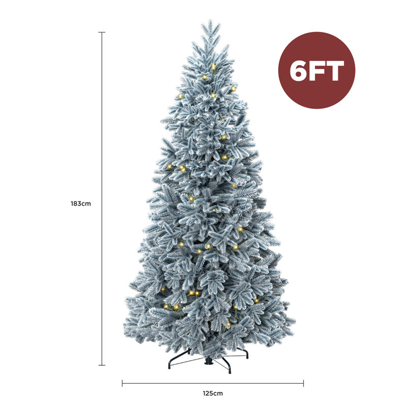 Luxury Pre-lit Faux Hinged Snowy Christmas Tree, 6 ft