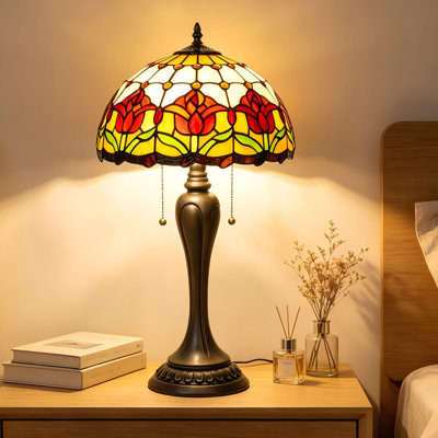 Lampe de table Tiffany, abat-jour de style tulipes rouges, décor à température de couleur réglable pour le salon de la chambre à coucher: l 12 po x P 12 po x H 22 po