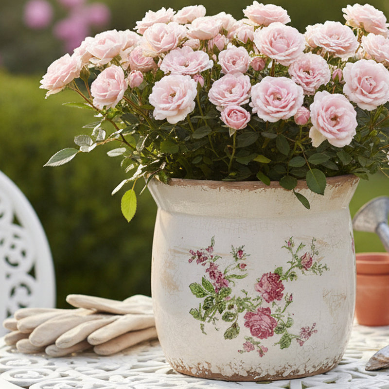 Adairsville French Country Ceramic Planter & Vase & Kitchen Utensil Holder with Drainage for Shabby Chic Garden Home Decor