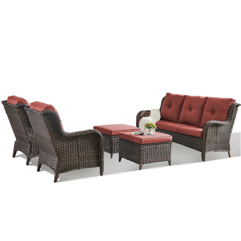 Lorent Wicker 5 - Person Patio Conversation Set with Cushions, Brown