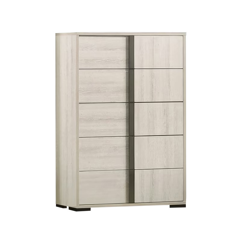 Ensemble de chambre pour grand lit, blanc délavé et chrome, ensemble 4 pièces avec commode, commode et table de chevet