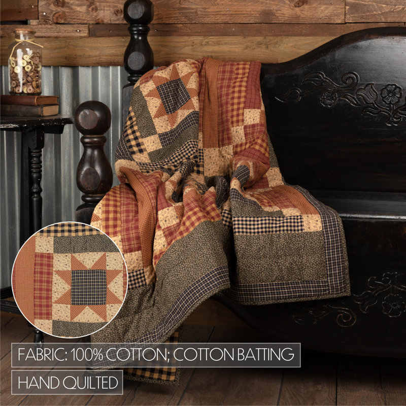 Maisie Tan and Black Cotton Quilted Throw Blanket