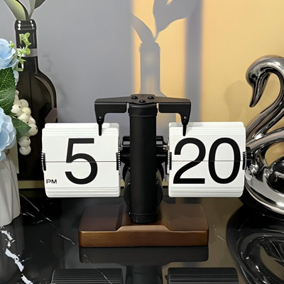 Flip Desk Clock, Retro Vintage Flip Desk Table Clock, Digital Sided Large Numbers Mechanical Flip Clock Wood Base For Living Room, Study Room And Office