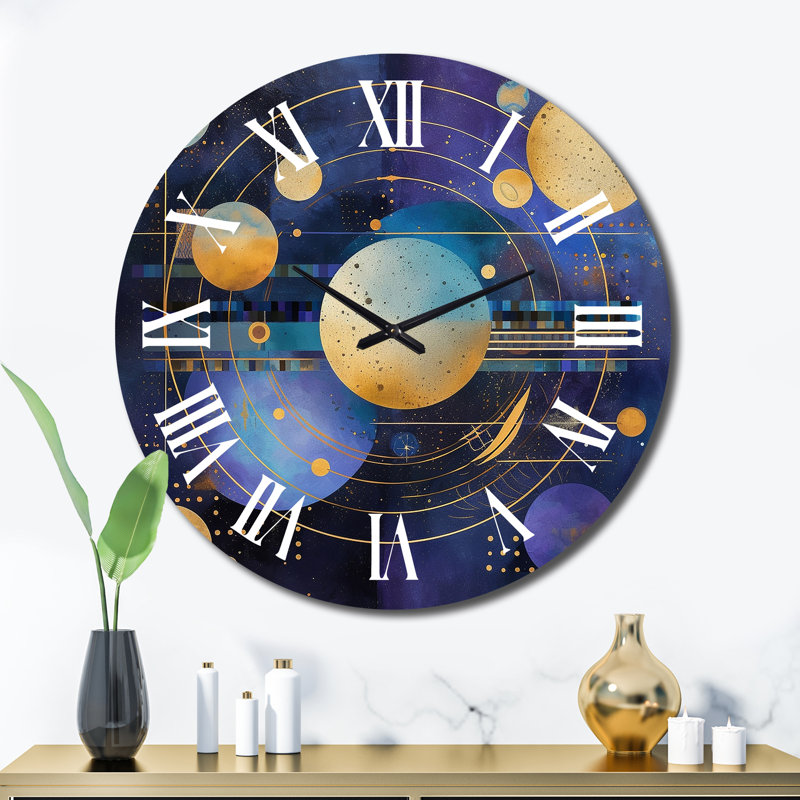 Horloge murale en métal mauve et jaune, Très grand