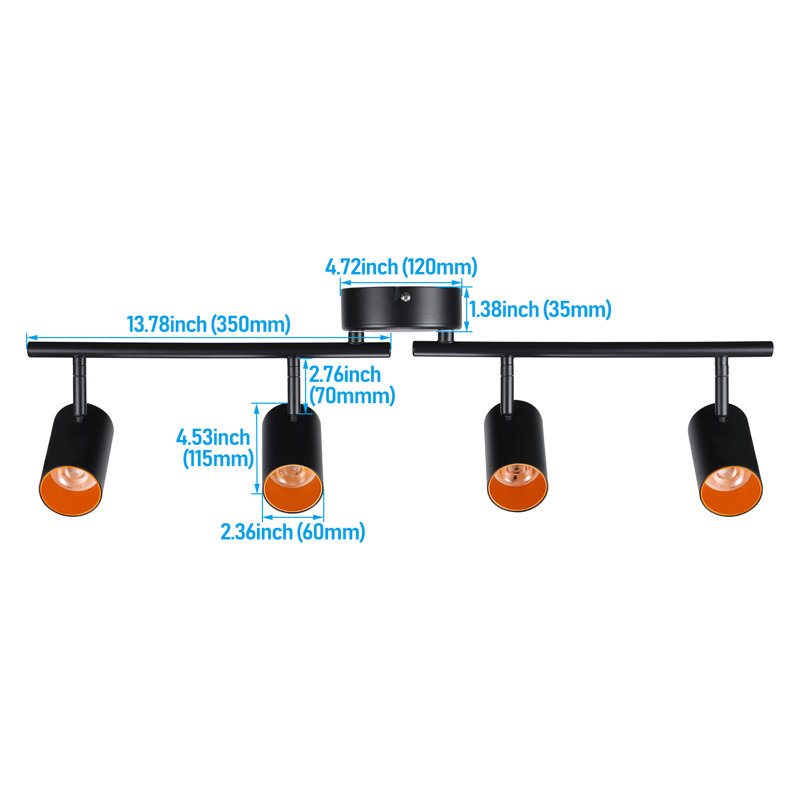 Projecteur sur rail DEL 4 spots 36 W 5CCT, IRC 90, dimmable et directionnel, 110-277 V, anti-éblouissement, 3200 lm, noir