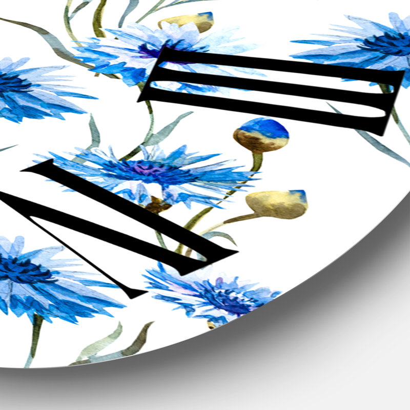 Bleu bleuet avec feuilles vertes II - Horloge murale traditionnelle, Grand
