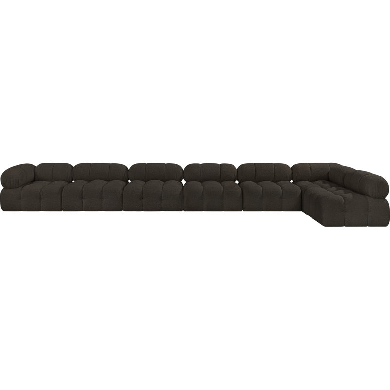 Ames Upholstered Sofa, Brown Boucle Fabric, 5 Armless, 2 Corner