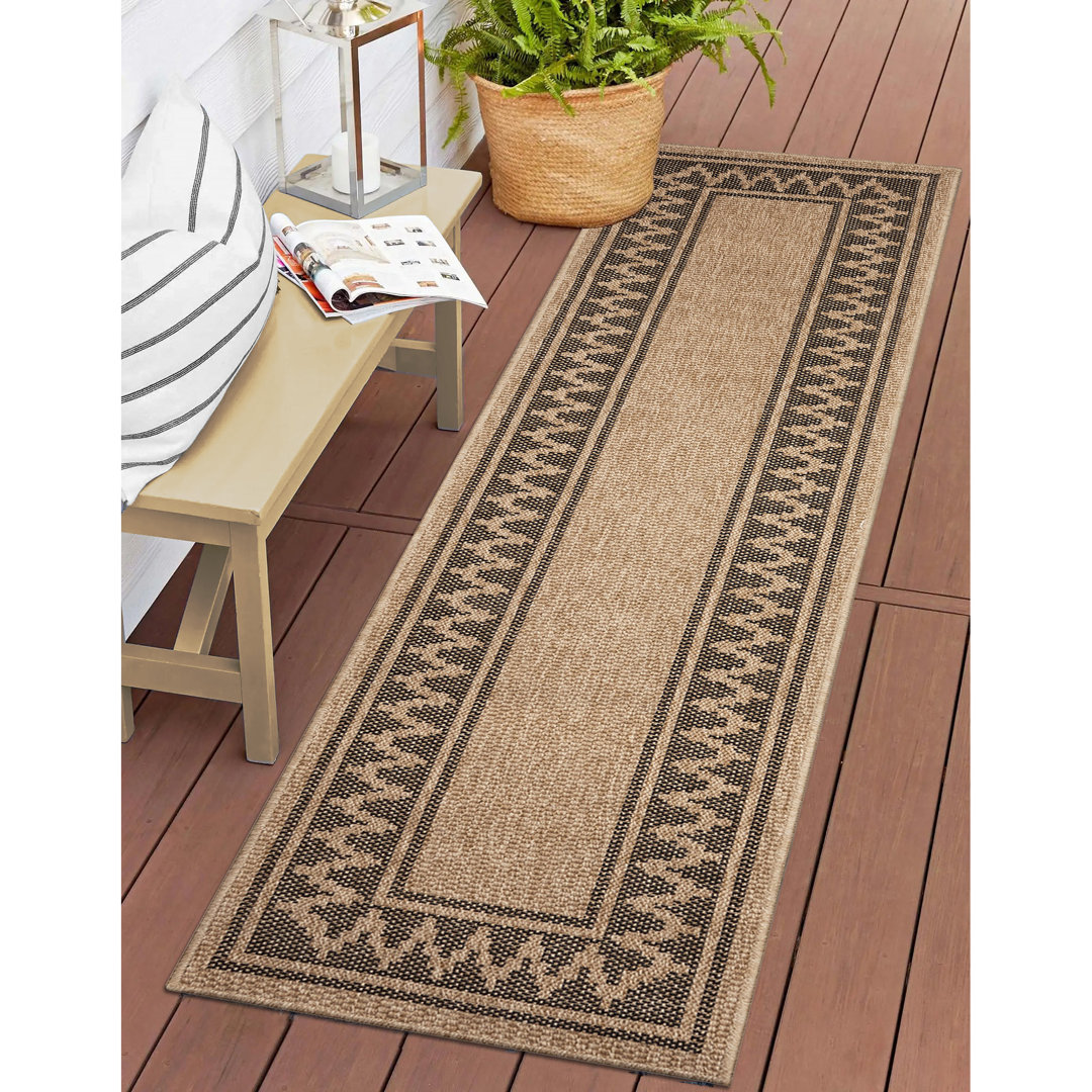 Dakota Fields Diamond Border Natural Tan/Black Indoor/Outdoor Rug Dakota Fields Rug