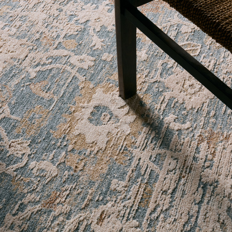 Tapis oriental bleu et beige Lupin ZAR01 , Rectangle 7 pi 6 po x 9 pi 6 po
