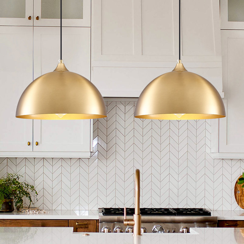 2- light 11.8inches Modern Gold Dome Single Pendant Light For Kitchen,Restaurant Room Aisle, Gold