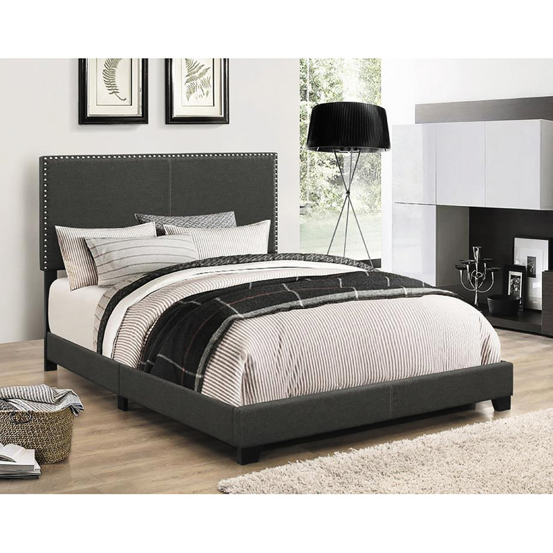 Lit double moderne gris anthracite avec ornements élégants en tissu de chambre à coucher, Full, Charcoal