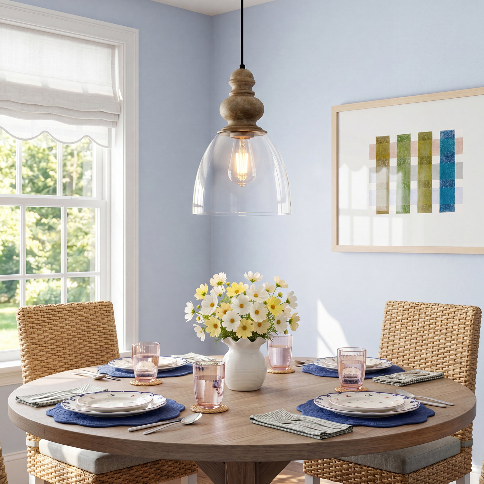 Single Light Glass Steel Dimmable Pendant