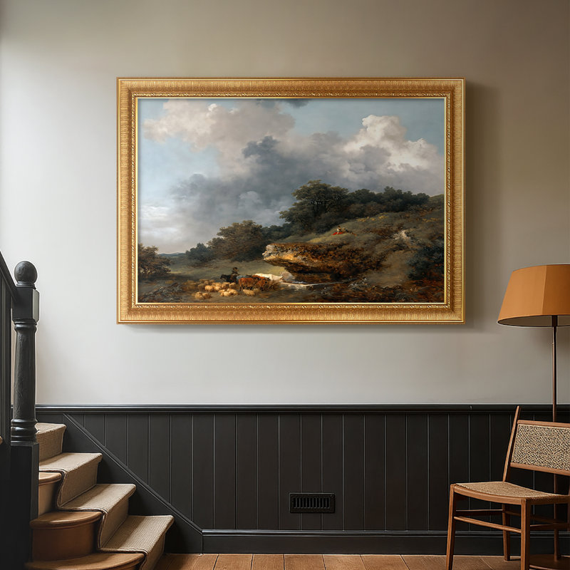Le point d'eau, c. 1765-Jean-Honoré Fragonard - Toile encadrée sur mesure, 31 x 45, Or vénitien orné, Non