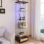 Vitrine en verre avec tiroir, armoire d'appoint avec lumières DEL, armoire de rangement à 1 porte avec tablettes-1287476338