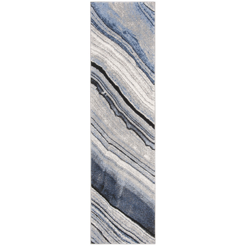 Tapis bleu / gris Azuela, Tapis de couloir 2 pi x 8 pi