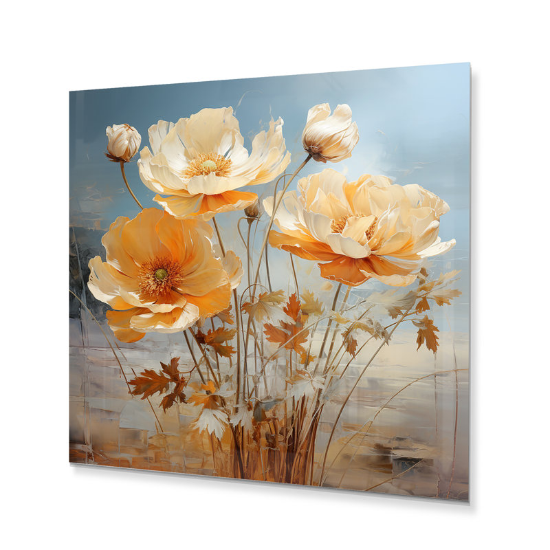 «Peach Buttercups Romantic Impression II», reproduction sur toile, H 16 po x l 16 po, Cadre naturel flottant