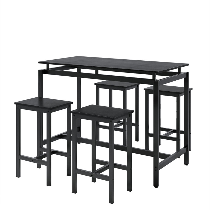 Bar Table Set MDF 5-Piece Black Space-Saving