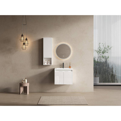 Meuble-lavabo 24 po avec lavabo en résine, 2 portes à fermeture douce et 1 armoire murale, montage flottant, contreplaqué