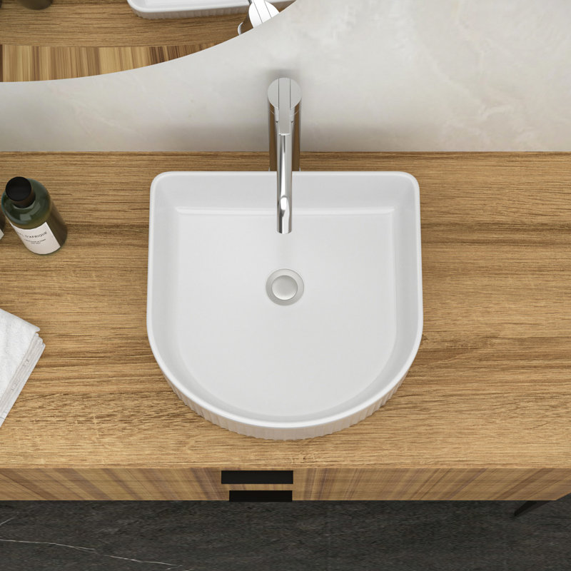 Lavabo vasque de salle de bain en céramique blanche 15,86 "x 13,85", teint, moderne, en céramique moderne sur mesure, blanc, teinté, pour multiples réglages
