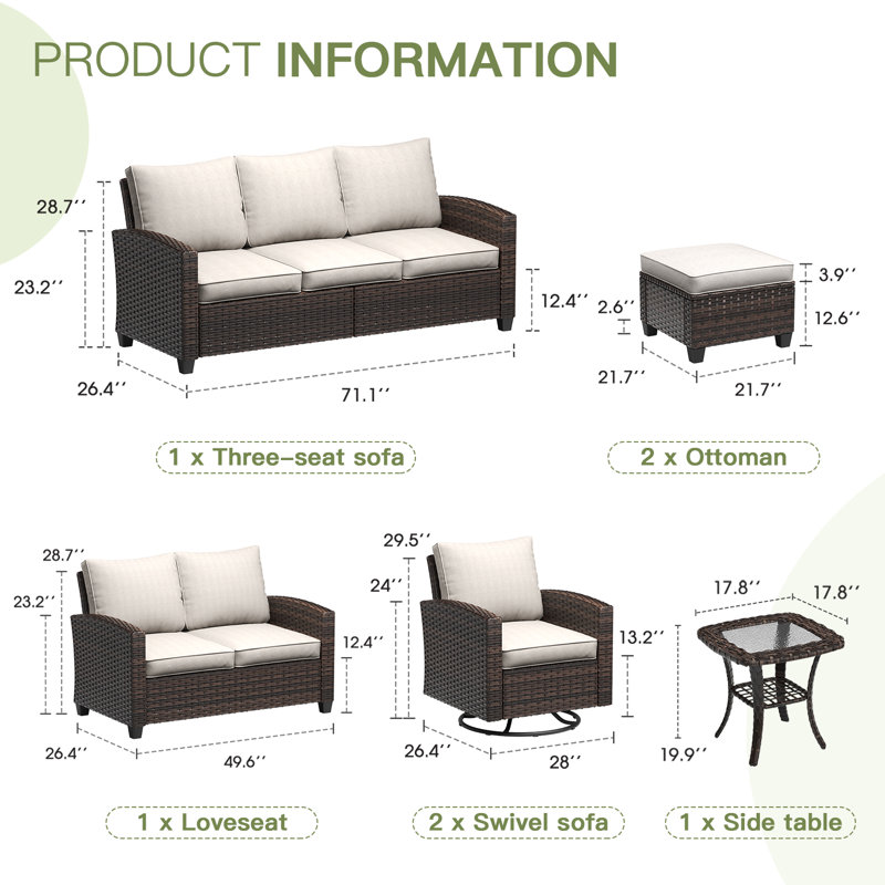 Ensemble de conversation en rotin pour l'extérieur, Brun, Beige