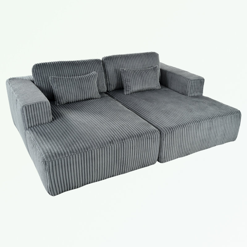 Canapé-lit double en velours côtelé avec 2 coussins Corduroy, Gris