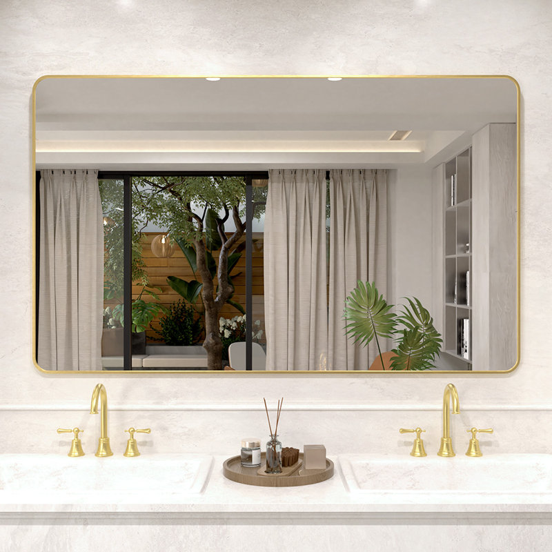 Vista 60 in. W x 36 in. H Rectangular Framed Wall Bathroom Vanity Mirror in Brushed Gold, 36" x 60", Brushed Gold