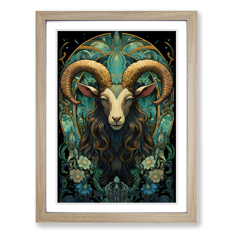 Goat Nouveau - Framed Print, Oak, 34cm H x 25cm W x 2cm D