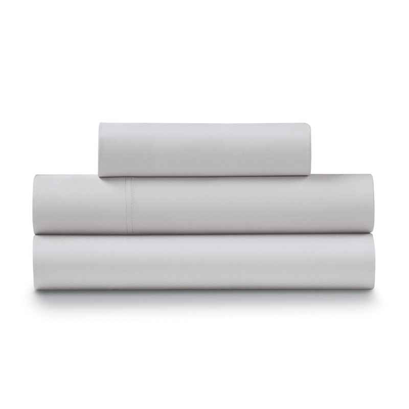 Ensemble de draps 100% coton percale frais et frais (3 pièces), Lit simple, Gris clair